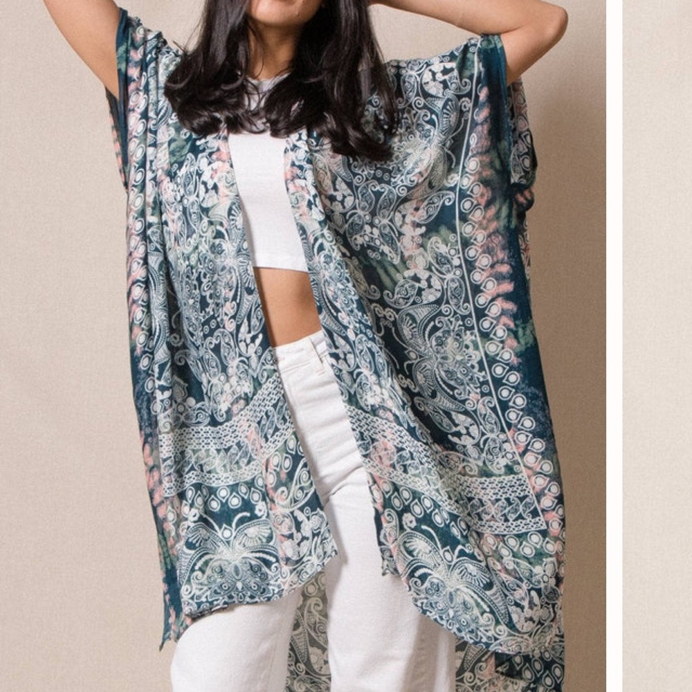 Rava Kimono Longline Duster Bohemian Beachy Vacation Coverup Wrap Festival Fairy